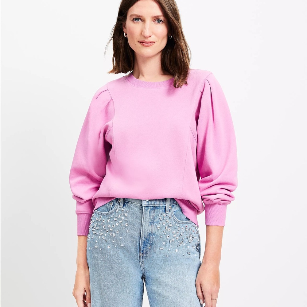 Loft pink sweatshirt puff sleeve pleated